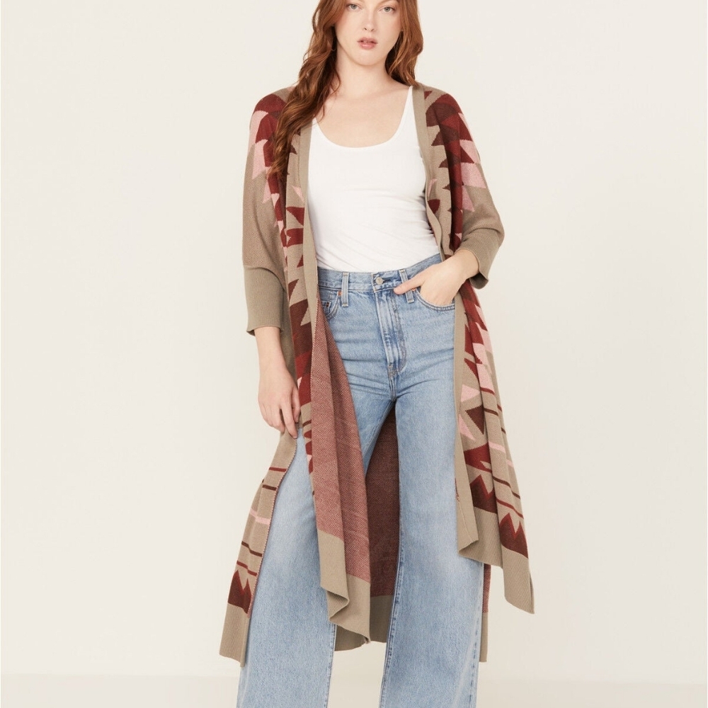 Geometric Patterned Open Cardigan